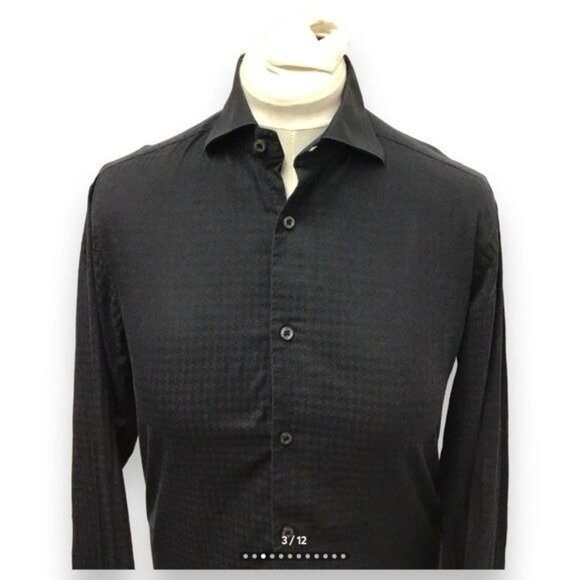 Bugatchi Uomo Mens 100% Cotton Black Long Sleeve Button-Down Shirt Size 15/38 - Picture 3 of 11